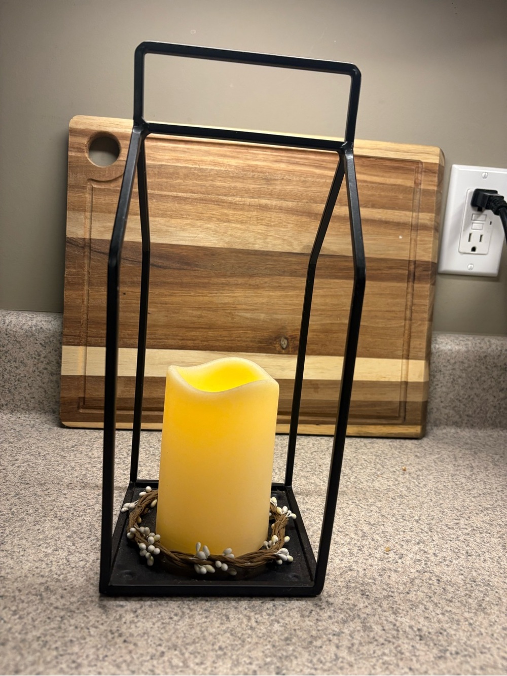 Black Metal Lantern with Pillar Candle